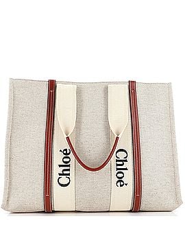 Chloé Woody Tote Canvas with Leather Large (view 1)