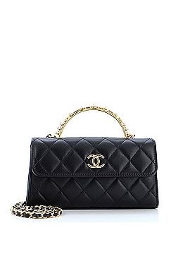 Chanel Logo and Pearl Top Handle Phone Holder with Chain Quilted Lambskin (view 1)