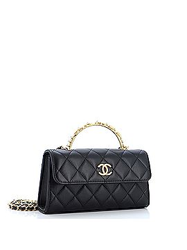 Chanel Logo and Pearl Top Handle Phone Holder with Chain Quilted Lambskin (view 2)