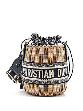 Christian Dior Drawstring Bucket Bag Wicker with Oblique Canvas (view 1)