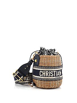 Christian Dior Drawstring Bucket Bag Wicker with Oblique Canvas (view 2)