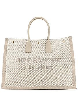 Saint Laurent Rive Gauche Shopper Tote Embroidered Cotton and Linen Small (view 1)