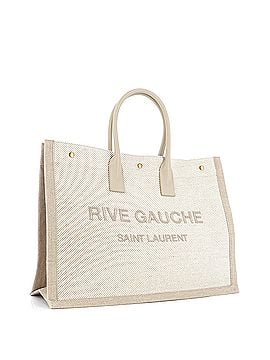 Saint Laurent Rive Gauche Shopper Tote Embroidered Cotton and Linen Small (view 2)