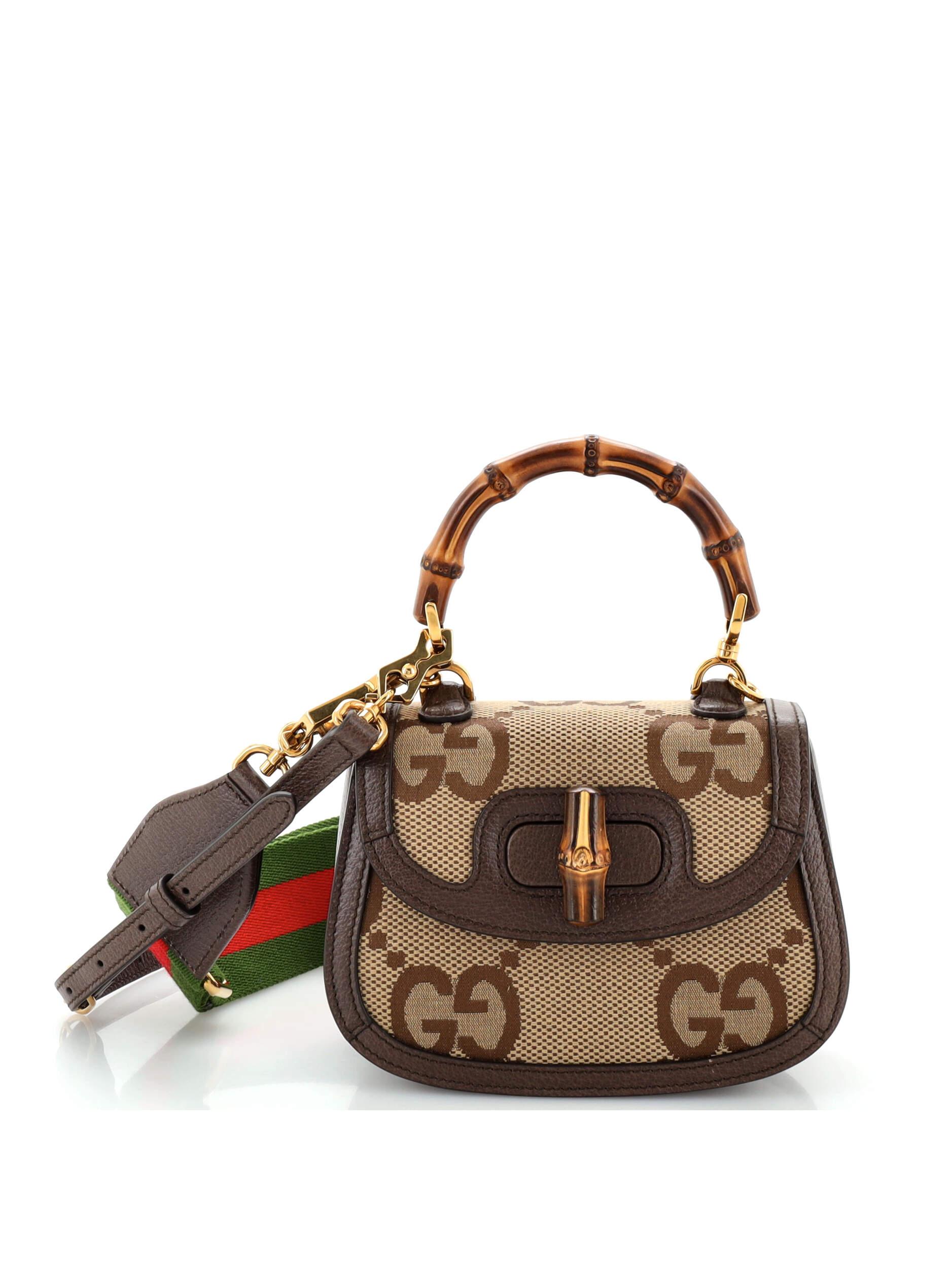 Gucci 100% Canvas Plain Brown Bamboo 1947 Top Handle Bag Jumbo GG ...