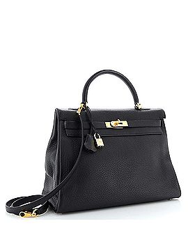 Hermès Kelly Handbag Black Clemence with Gold Hardware 35 (view 2)