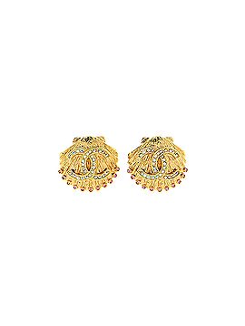 Chanel CC Shell Clip-On Earrings Metal with Mulitcolor Crystals (view 1)