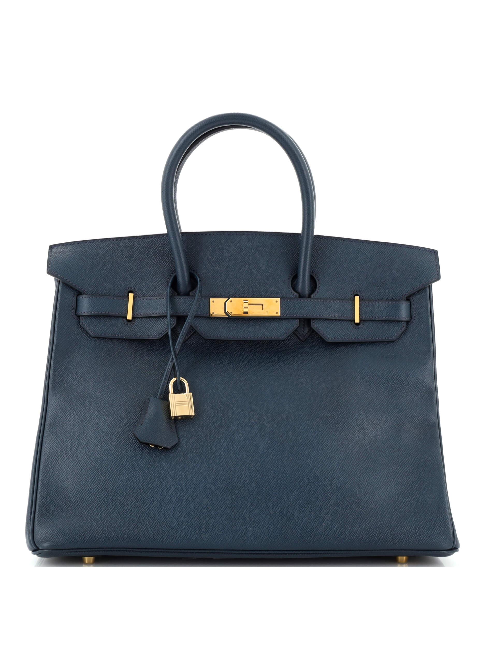 Hermès 100% Leather Blue Birkin Handbag Blue Courchevel with Gold ...