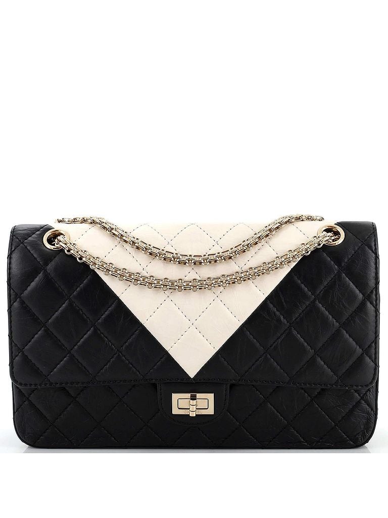 Chanel 100% Leather Black White Bicolor Reissue 2.55 Flap Bag Quilted Aged Calfskin 226 One Size - photo 1