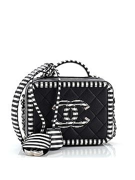Chanel Filigree Vanity Case Quilted Caviar with Striped Leather Small (view 1)