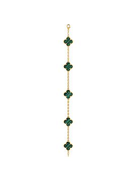 Van Cleef & Arpels Vintage Alhambra 5 Motifs Bracelet 18K Yellow Gold and Malachite (view 2)