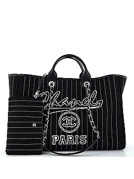 Chanel Deauville Tote Pinstripe Cotton Large (view 1)