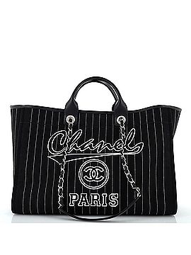 Chanel Deauville Tote Pinstripe Cotton Large (view 2)