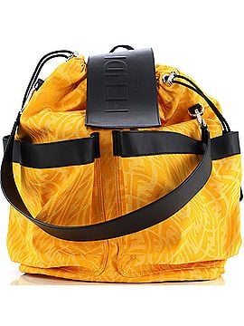 Fendi Double Pocket Drawstring Backpack Zucca Canvas with Leather (view 1)
