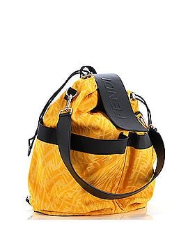 Fendi Double Pocket Drawstring Backpack Zucca Canvas with Leather (view 2)