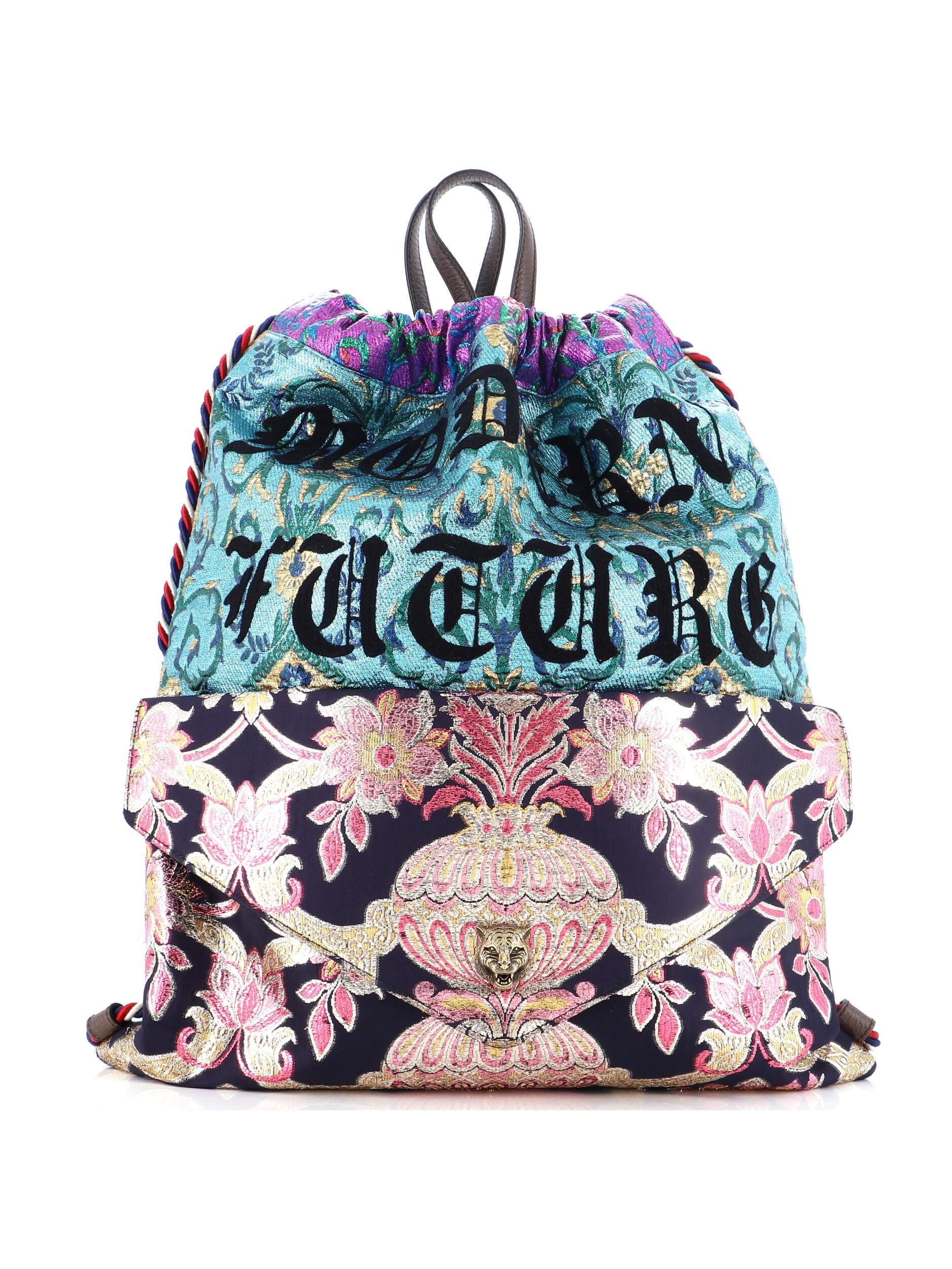 Gucci 100 Fabric Multi Color Drawstring Backpack Brocade Large