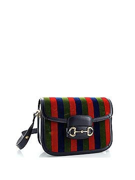 Gucci Horsebit 1955 Shoulder Bag Striped Velvet and Leather Small (view 2)