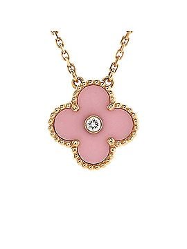 Van Cleef & Arpels Vintage Alhambra Pendant Necklace 18K Rose Gold and Pink Sevres Porcelain with Diamond (view 1)