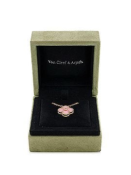 Van Cleef & Arpels Vintage Alhambra Pendant Necklace 18K Rose Gold and Pink Sevres Porcelain with Diamond (view 2)
