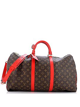 Louis Vuitton Keepall Bandouliere Bag Monogram Canvas with Coquelicot Leather Trim 50 (view 1)
