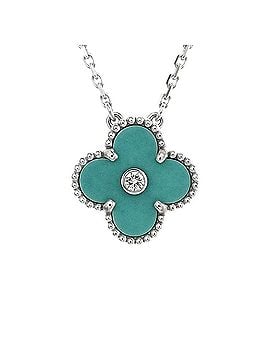 Van Cleef & Arpels Vintage Alhambra Pendant Necklace 18K White Gold and Green Celadon Sevres Porcelain with Diamond (view 1)