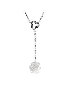 Chanel Camelia Sculpte Lariat Necklace 18K White Gold with Diamonds and Agate (view 1)