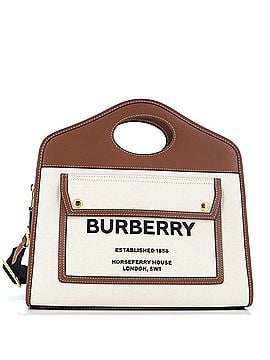 Burberry Logo Pocket Tote Canvas with Leather Small (view 1)