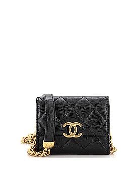Chanel Plate Logo CC Flap Card Holder on Chain Quilted Caviar Mini (view 1)