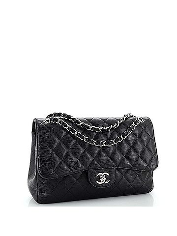 Chanel 100% Leather Black Classic Double Flap Bag Quilted Caviar