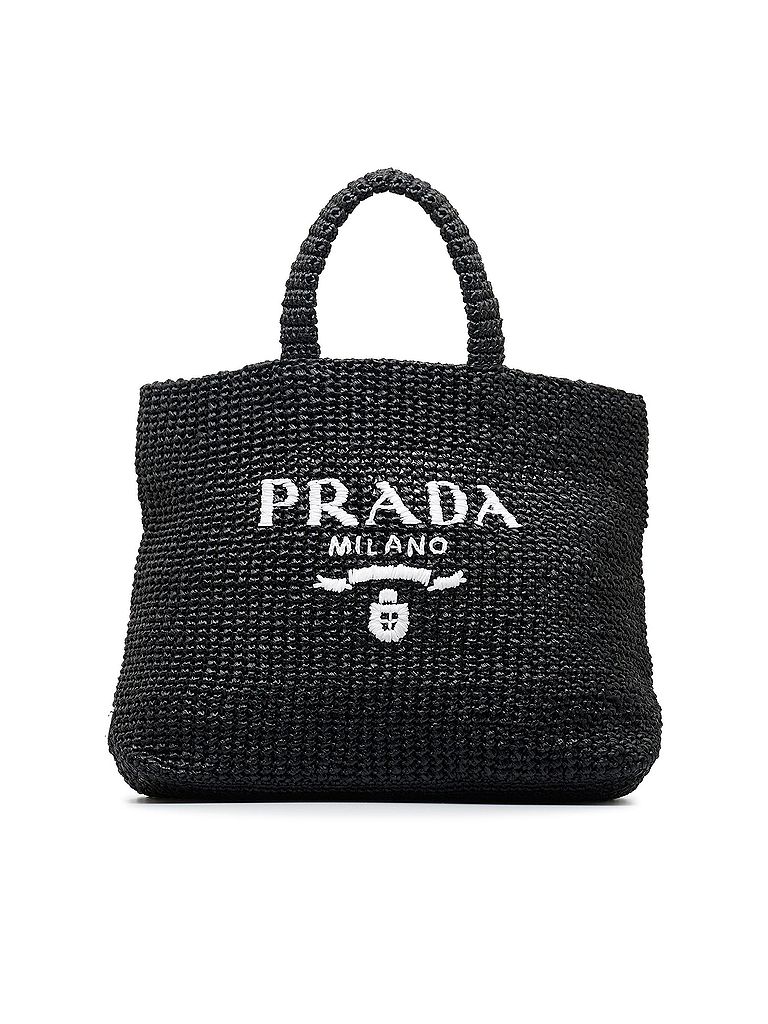 Prada 100% Raffia Black Raffia Logo Tote One Size - 22% off | ThredUp