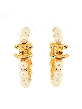 Chanel CC Turnlock Hoop Earrings Metal with Faux Pearls (view 1)