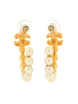 Chanel CC Turnlock Hoop Earrings Metal with Faux Pearls (view 2)