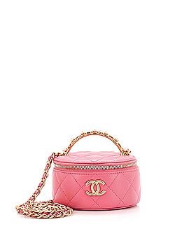 Chanel Pearl Logo Top Handle Round Vanity Case with Chain Quilted Lambskin Mini (view 1)