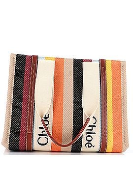 Chloé Woody Tote Striped Canvas with Leather Medium (view 1)