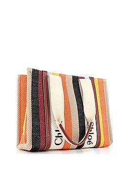 Chloé Woody Tote Striped Canvas with Leather Medium (view 2)