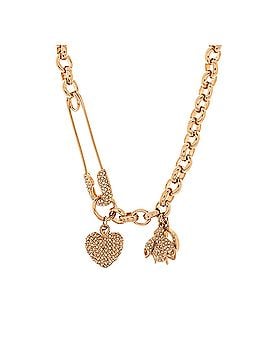 Christian Dior CD Safety Pin Bee Heart Chain Necklace Metal with Crystals (view 1)
