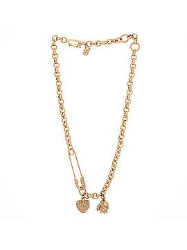 Christian Dior CD Safety Pin Bee Heart Chain Necklace Metal with Crystals (view 2)