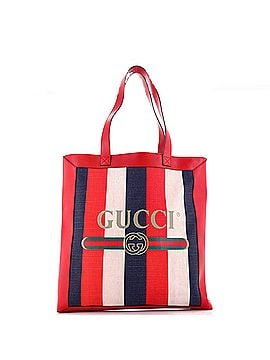 Gucci Logo Tote Striped Canvas and Leather Medium (view 1)