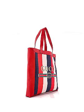 Gucci Logo Tote Striped Canvas and Leather Medium (view 2)