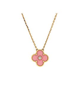 Van Cleef & Arpels Vintage Alhambra Pendant Necklace 18K Rose Gold and Pink Sevres Porcelain with Diamond (view 1)