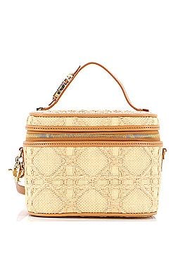Christian Dior DiorTravel Convertible Vanity Case Cannage Embroidered Raffia with Leather Small (view 1)