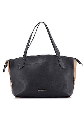 Burberry Welburn Tote Leather and House Check Canvas Medium (view 1)