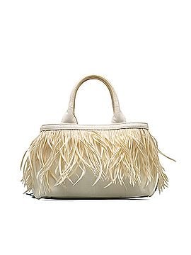 Prada Feather-Trimmed Canapa Satchel (view 2)
