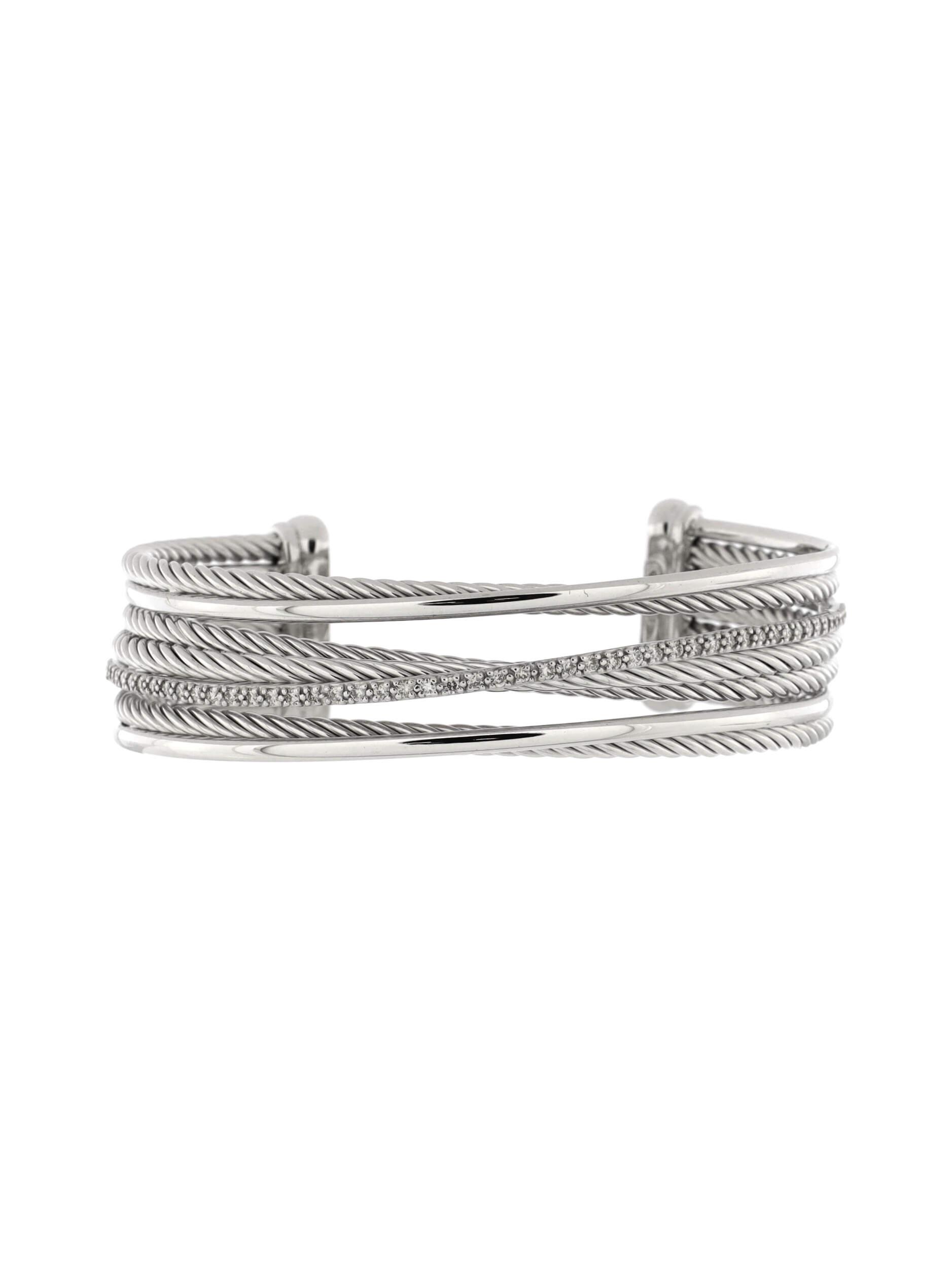 David Yurman Three Row Crossover Cuff Bracelet Sterling Silver with