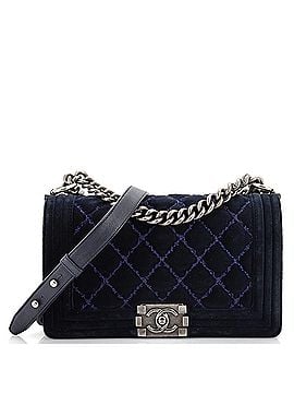 Chanel Boy Flap Bag Stitched Quilted Velvet Old Medium (view 1)