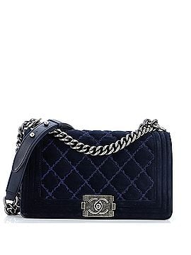 Chanel Boy Flap Bag Stitched Quilted Velvet Old Medium (view 1)
