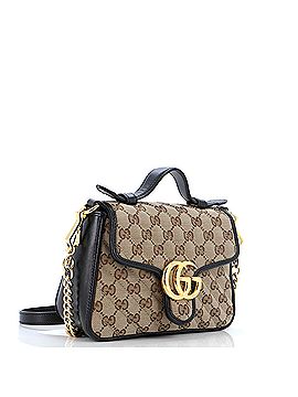 Gucci GG Marmont Top Handle Flap Bag Diagonal Quilted GG Canvas Mini (view 2)