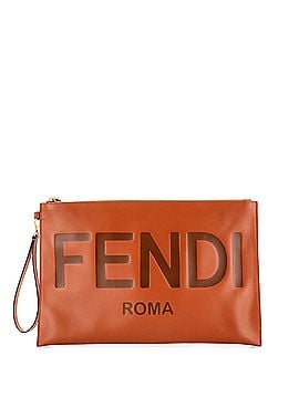 Fendi Logo Flat Wristlet Pouch Embossed Leather Large (view 1)