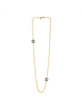 Chanel CC Long Necklace Faux Pearls and Crystal Embellished Metal (view 2)