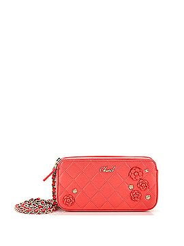 Chanel Camellia Charms Double Zip Clutch with Chain Quilted Lambskin (view 1)