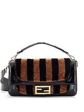 Fendi Baguette NM Bag Pequin Shearling with Patent Large (view 1)